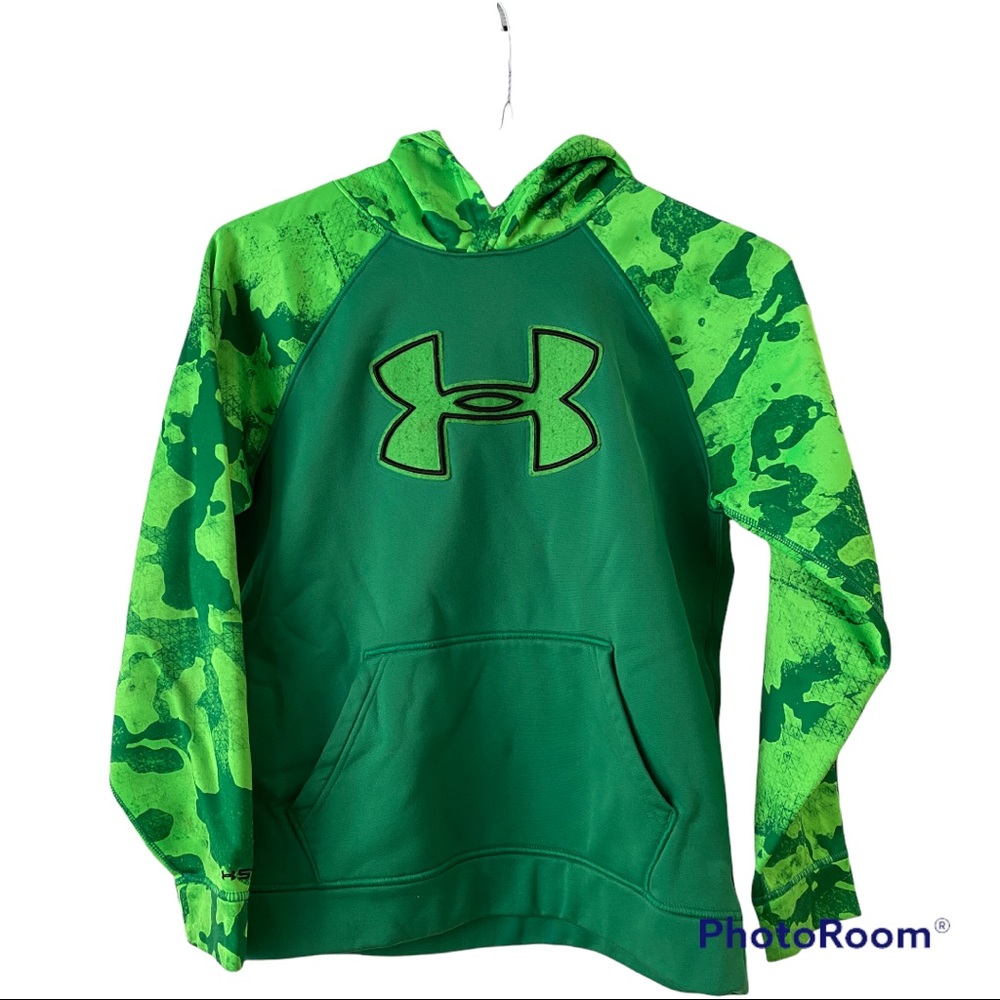 Under Armour neon green hoodie, green camouflage Youth Large sweatshirt